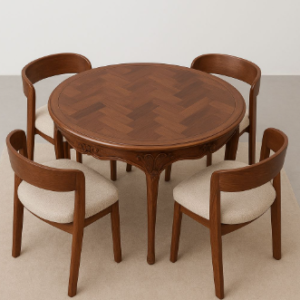 Home antique dining set with upholstered chairs